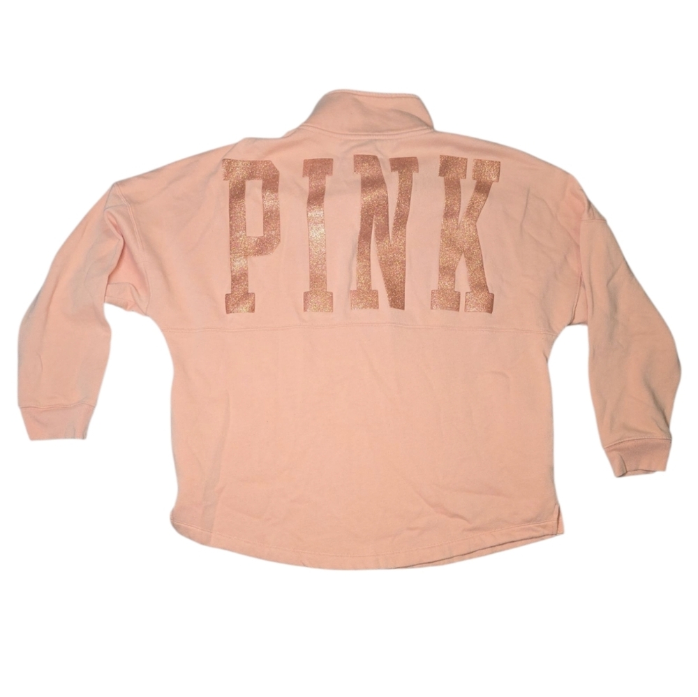 Victorias Secret Love Pink Orange Large Logo Half Zip Sweater Woman's Size Large